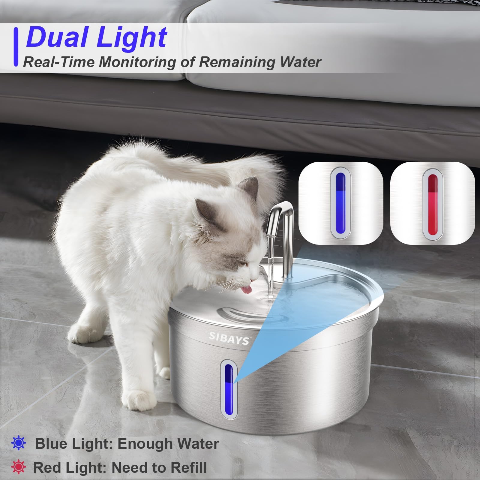 SIBAYS Replacement Pump for 10.5L/355oz/2.8Gal Large Pet Water Fountain(FS70), Ultra Quiet Dog Water Fountain Pump with LED Shortage Reminder P07