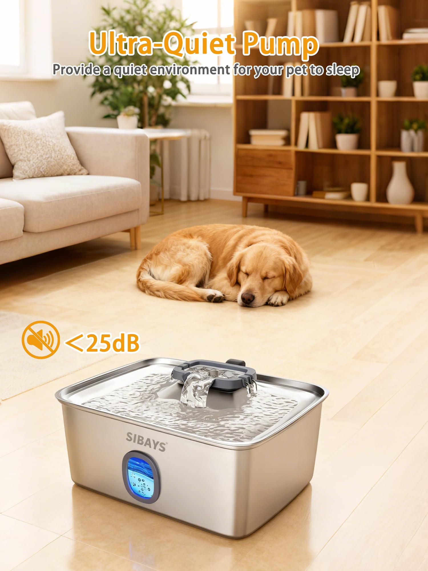 SIBAYS 4Gal/15L Large Dog Water Fountain, Stainless Steel Pet Fountain with Water Window & LED Light, Ultra Quiet Automatic Dog Water Bowl Dispenser for Large Dogs & Multi-pet, Easy to Clean SIFS76A
