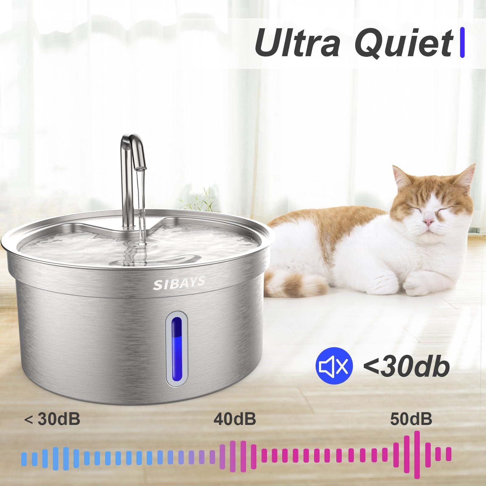SIBAYS Replacement Pump for 10.5L/355oz/2.8Gal Large Pet Water Fountain(FS70), Ultra Quiet Dog Water Fountain Pump with LED Shortage Reminder P07