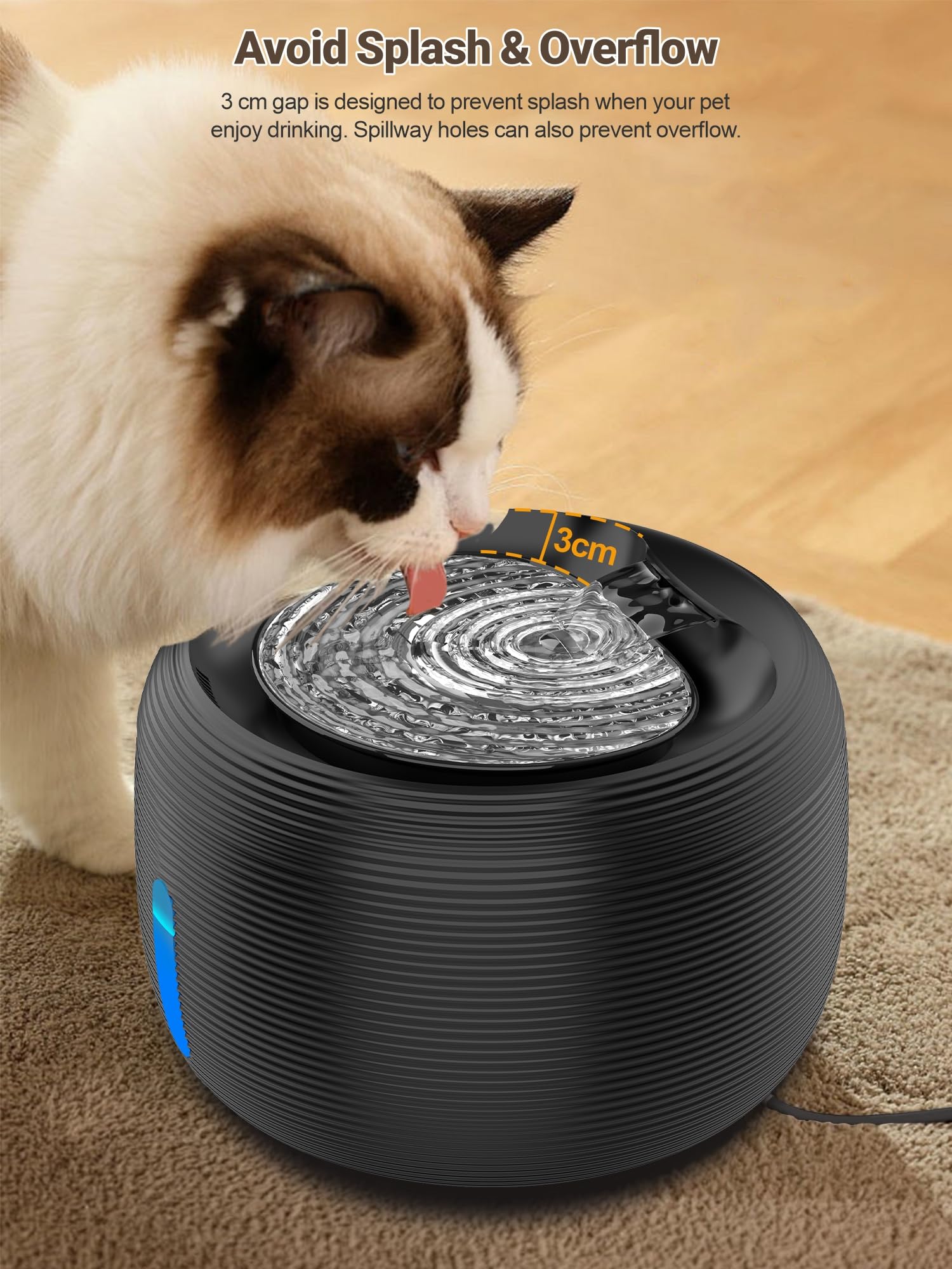 SIBAYS 3.5L Cat Water Fountain, 118oz Large Capacity Pet Water Fountain for Cats Indoor, Automatic Quiet Cat Fountains for Drinking, Dog Water Bowl Dispenser with Visible Window& LED Light(FS77,White)