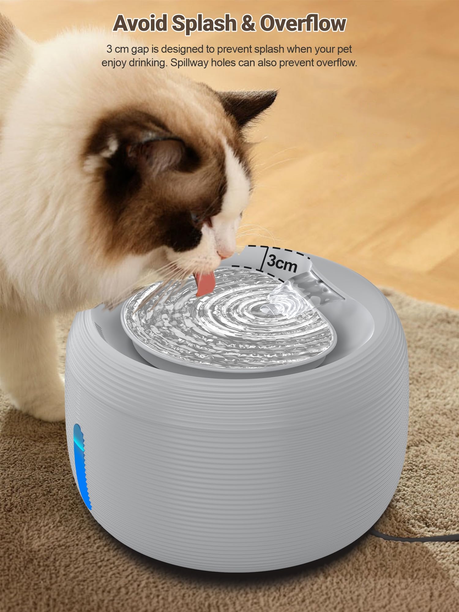 SIBAYS 3.5L Cat Water Fountain, 118oz Large Capacity Pet Water Fountain for Cats Indoor, Automatic Quiet Cat Fountains for Drinking, Dog Water Bowl Dispenser with Visible Window& LED Light(FS77,White)